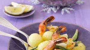 Pfanni Rezept | Miniknödel in Safransoße mit Garnelen