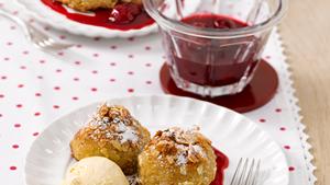 Pfanni recipe |  Poor knight with cherry compote and vanilla ice cream