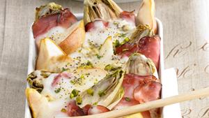 Pfanni recipe |  Chicory gratin with bacon and pear