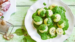 Rezept Spinatsoße mit gefüllten Mini-Knödeln