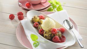 Rezept Mohnknödelchen mit Himbeermark und Vanilleeis