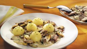 Pfanni Rezept | Puten-Geschnetzeltes in Weißwein