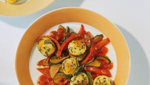 Rezept Paprika-Zucchini-Pfanne mit gebratenen Mini-Knödel